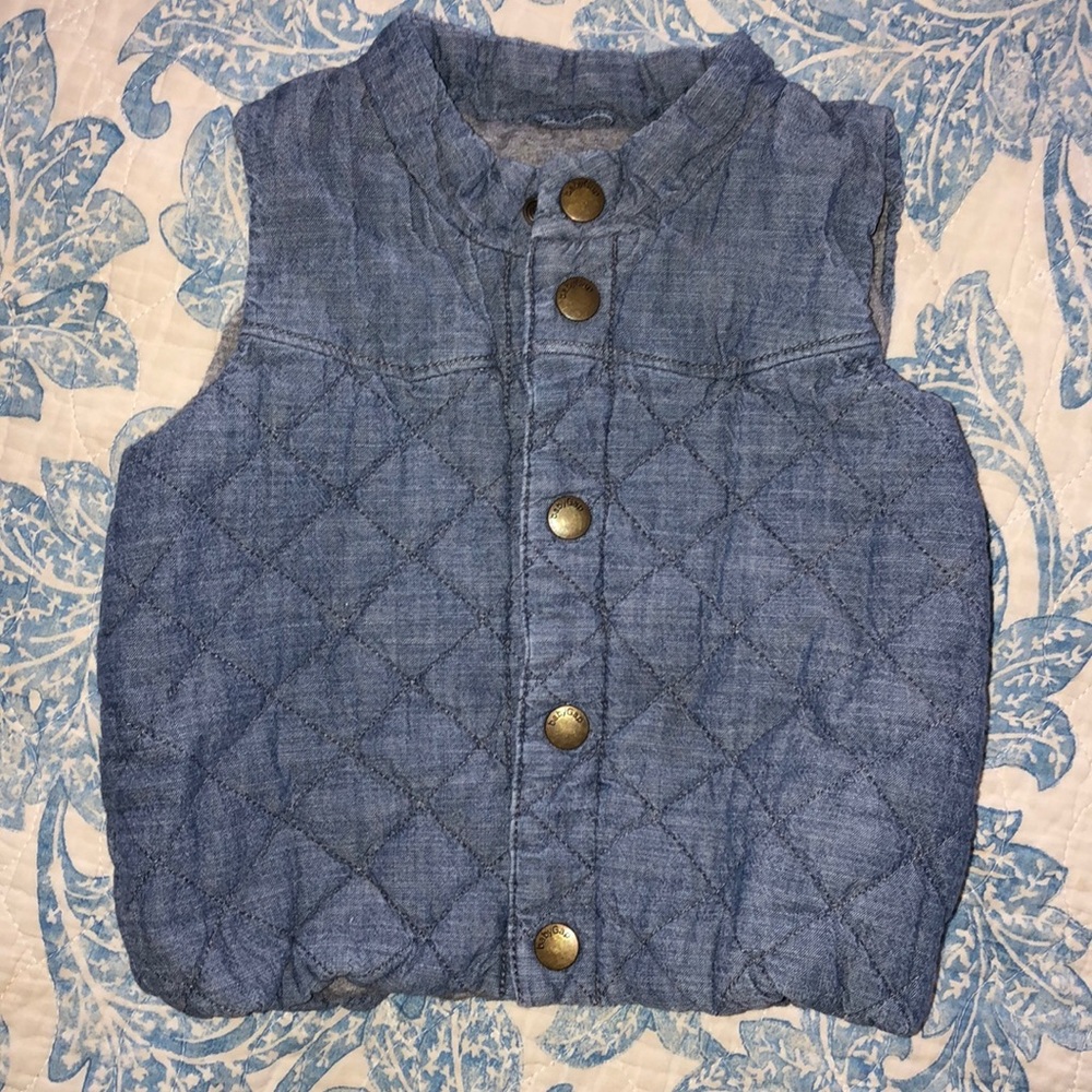 Chambray, jersey lined quilted vest.